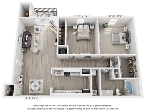 Cypress Floor Plan - Two bedroom, One bathroom at Grande View Apartments in Biloxi, MS